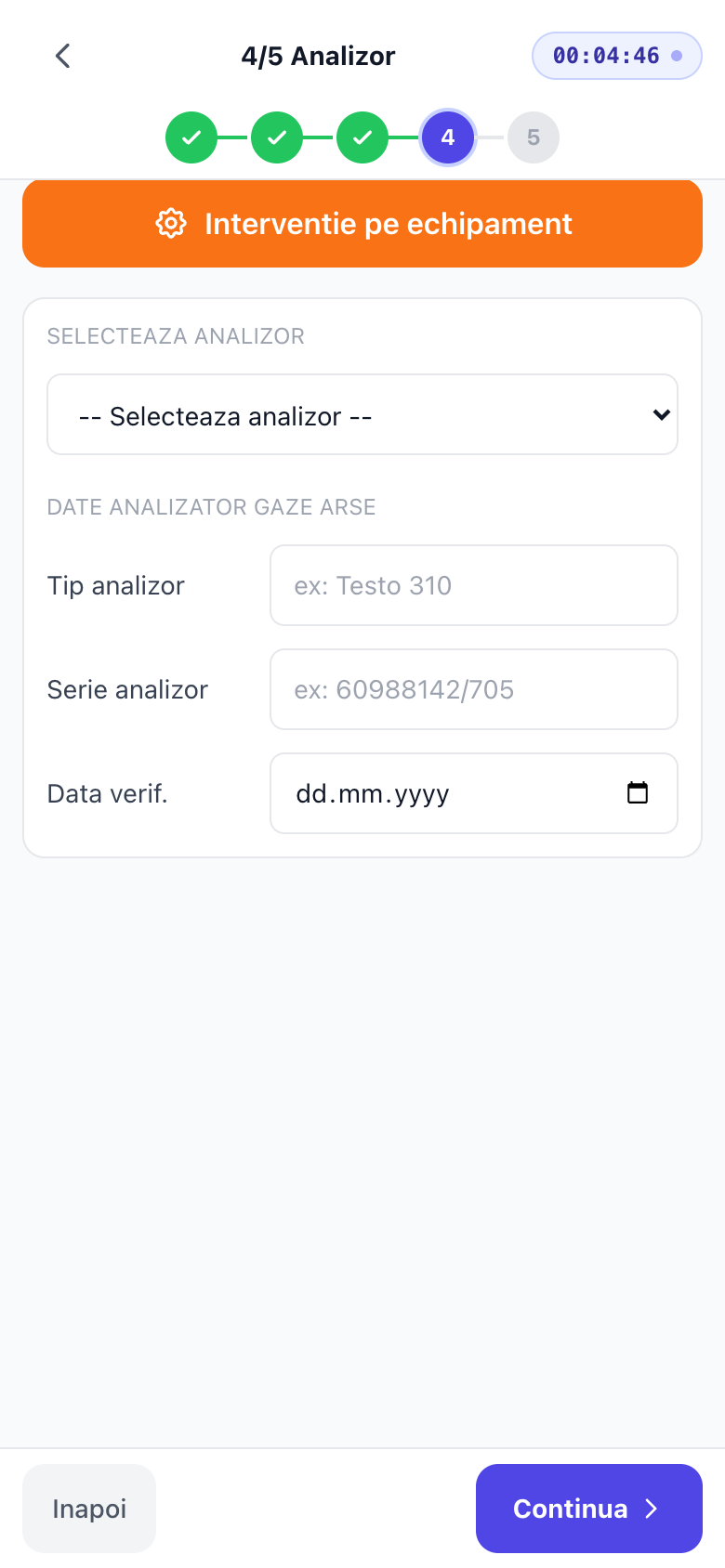 Analizorul folosit este selectat înainte de raport